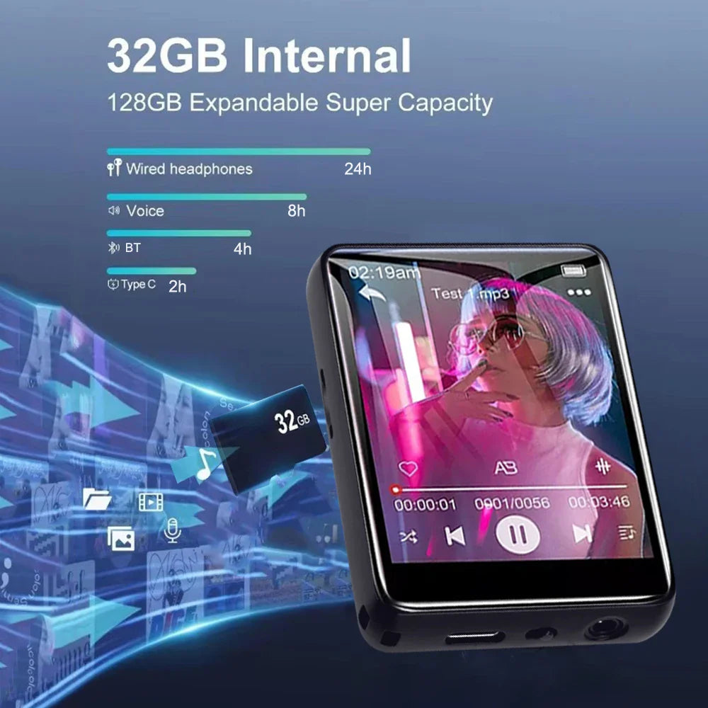 32GB MP3 Player with 2.4" Touch Screen & Bluetooth 5.4 – HiFi Music Player with Speaker, Recorder, Ebook & Photo Viewer