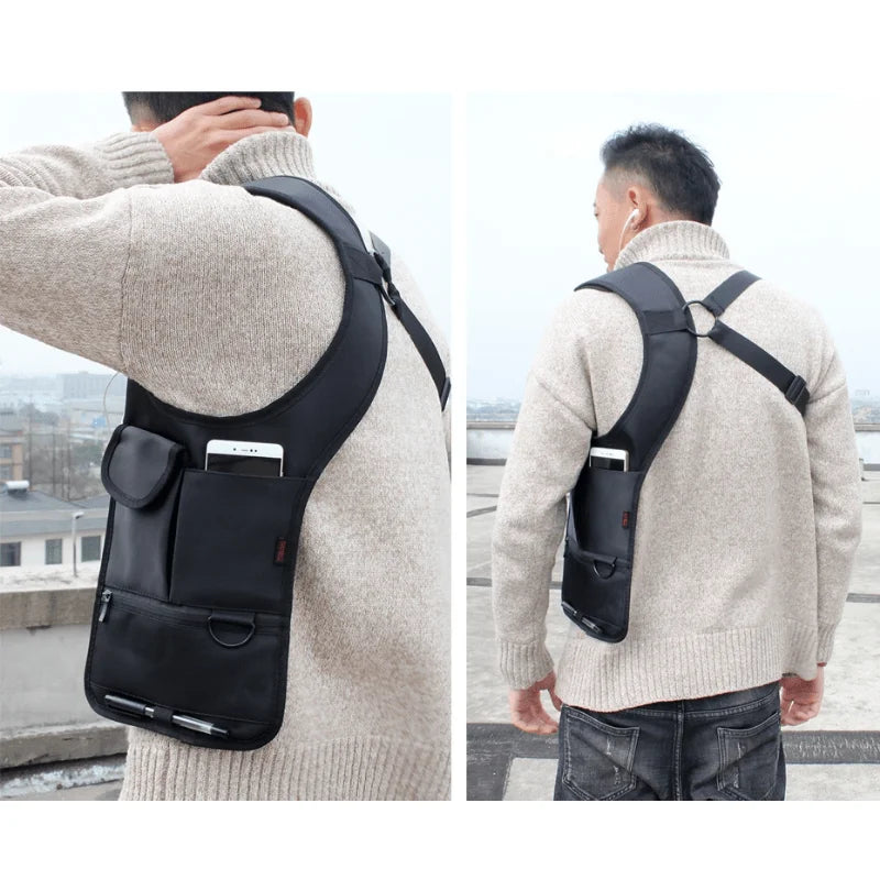 Anti-Pry Leather Underarm Organizer Bag – Men's Hidden Chest & Shoulder Wallet Tablet Card Holder