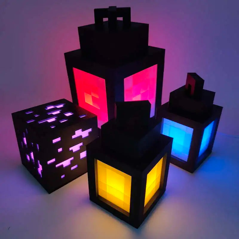 Luminous Pixel Lantern Nightlight – Rechargeable Bedroom Game Light for Kids, Home Decor Atmosphere Ornament