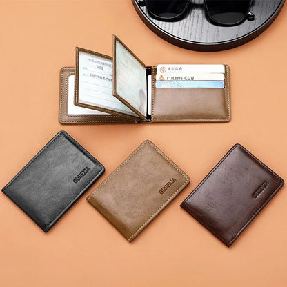 Retro Leather Driver’s License Wallet – Ultra-Thin Men’s ID Card Holder with Coin Purse, Multifunctional Slim Solid Color Short Wallet