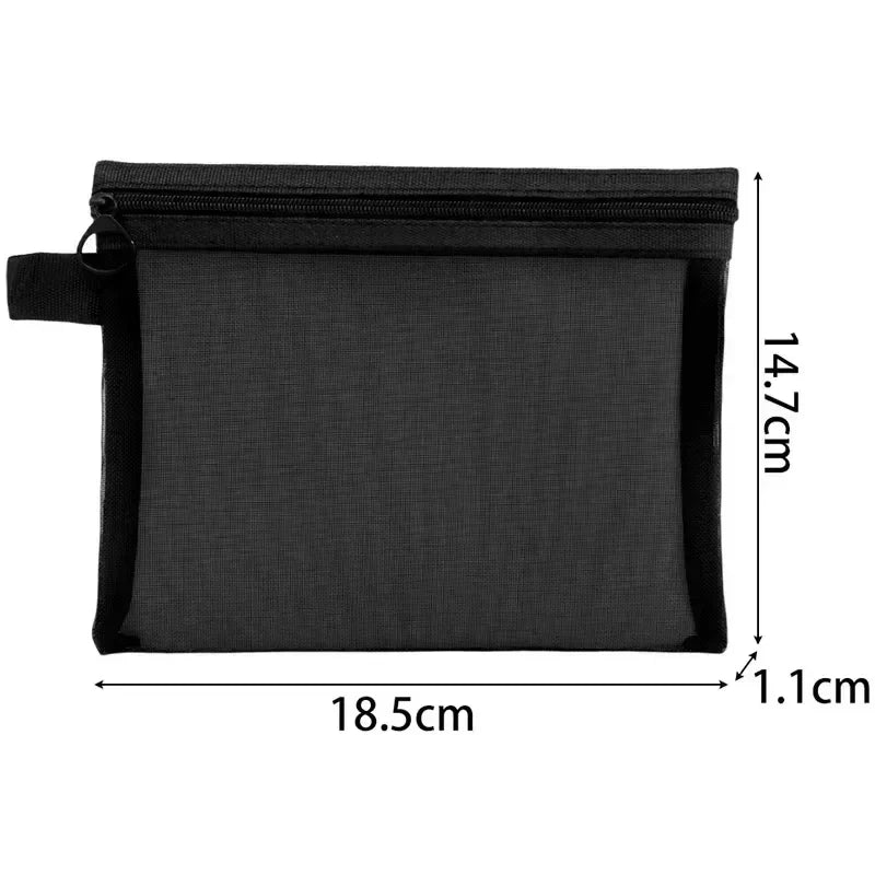 1/3PCS Black Mesh Clear Cosmetic Bag Set Portable Travel Makeup Toiletry Organizer Pouch Storage Case