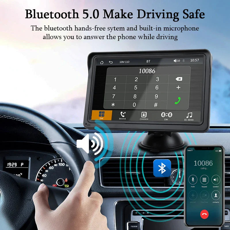 7-Inch Portable CarPlay & Android Auto Multimedia Player — Touch Screen Car Radio with Bluetooth 5.0, AUX & USB