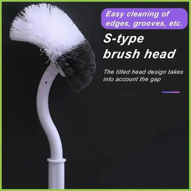S Shaped Toilet Brush - Wall Mounted 360° Bathroom Cleaning Brush with Long Handle Soft Bristles