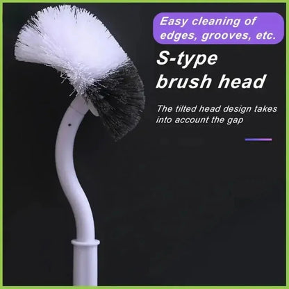 S Shaped Toilet Brush - Wall Mounted 360° Bathroom Cleaning Brush with Long Handle Soft Bristles