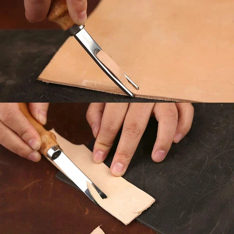 4mm-16mm Leather Edge Beveler Knife – Practical Skiving & Trimming Tool with Wood Handle for DIY Leathercraft