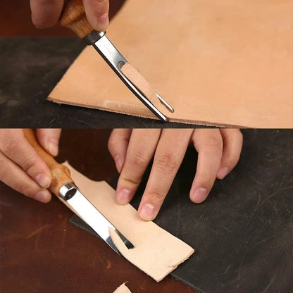 4mm-16mm Leather Edge Beveler Knife – Practical Skiving & Trimming Tool with Wood Handle for DIY Leathercraft