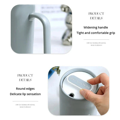 Grey Creative PP Liner Drinking Cup - Portable Large Capacity Covered Coffee/Milk Cup, Perfect Gift for Kitchen and Travel