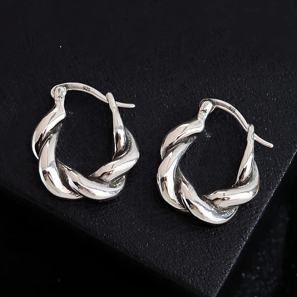 PANJBJ925 Sterling Silver Hoop Earrings - Frosted Geometric Design Fashion Jewelry Gift for Women