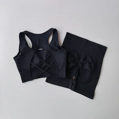2-Piece Women’s Seamless Yoga Set – Sexy Sport Bra & High-Waist Shorts, Sleeveless Gym Fitness Workout Sportswear