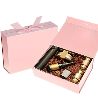 Luxury Magnetic Gift Box with Lid — 3 Sizes, Ribbon & Lafite Grass | Greeting Card & Valentine’s Day Packaging Box