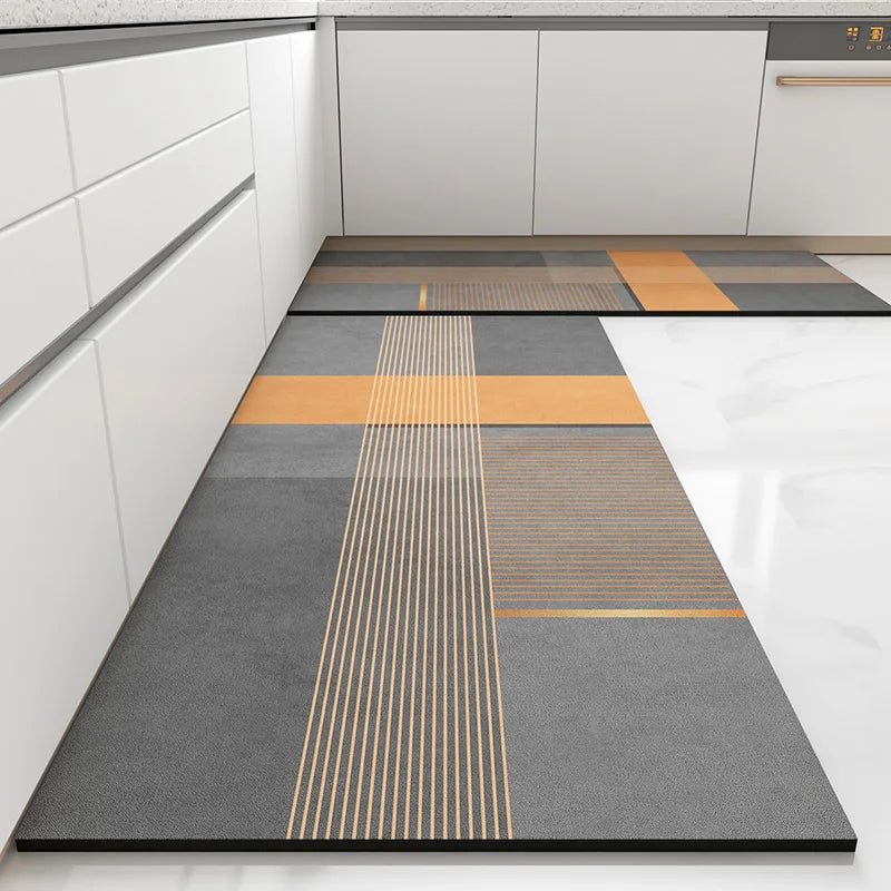 Luxury PVC Leather Kitchen Mat – Waterproof, Non-Slip, Washable Floor Rug for Home Decoration