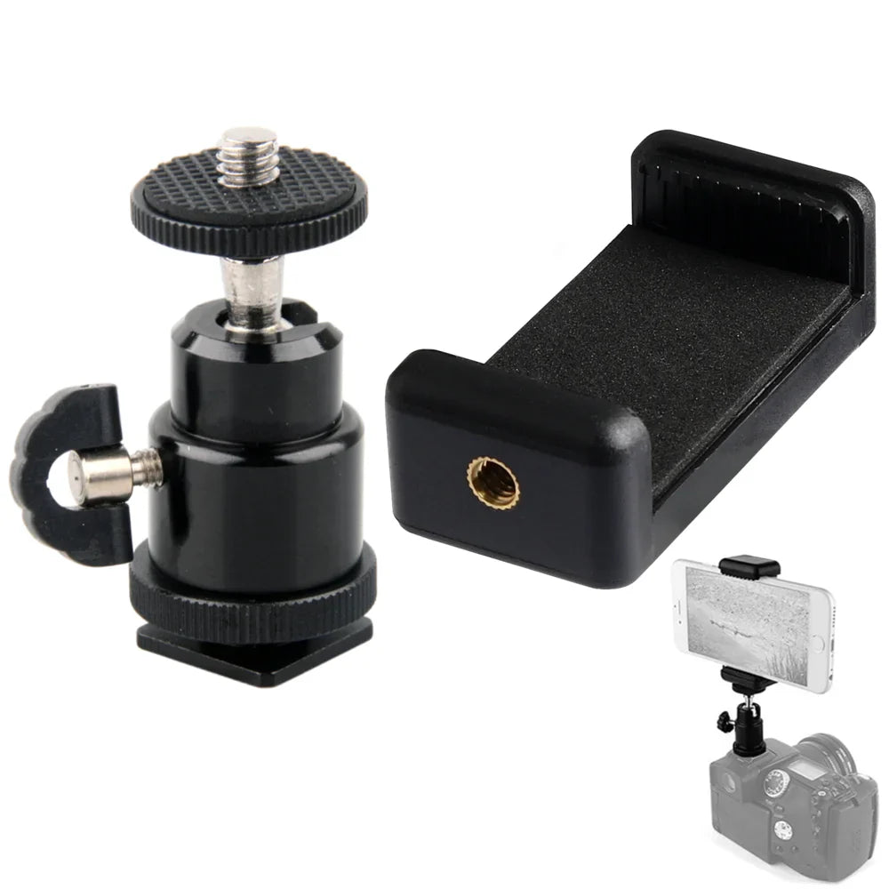 Hot Shoe Phone Clip Universal Mobile Holder Bracket with 1/4'' Screw Mount, Tripod Monopod Stand for SLR Camera