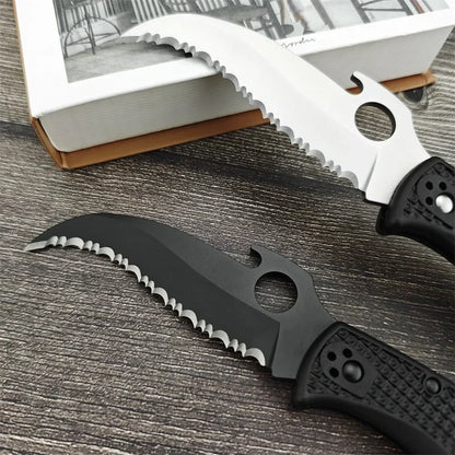 C12S Tactical Folding Pocket Knife – D2 Blade with Nylon Fiber Handle, Outdoor Hunting Utility Knife with Back Lock