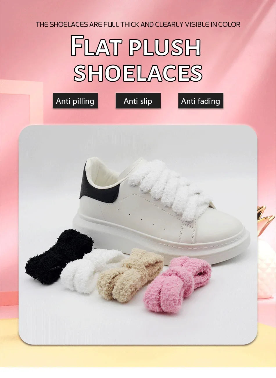 Fuzzy Shoelaces 15mm — Soft Plush Towel Laces for Fall, Winter, Halloween & Christmas Casual Sneakers