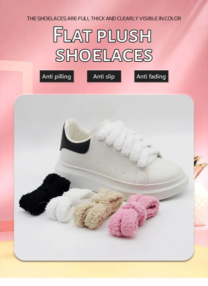 Fuzzy Shoelaces 15mm — Soft Plush Towel Laces for Fall, Winter, Halloween & Christmas Casual Sneakers