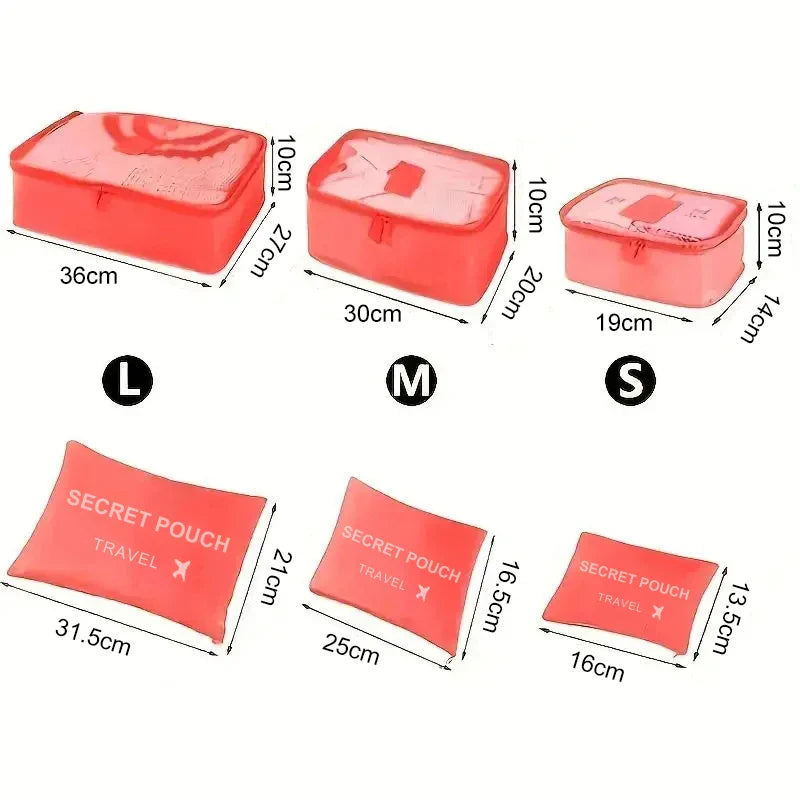 6 Pcs/Set Travel Storage Bags - Pink/Blue/Grey Waterproof Luggage, Clothing and Underwear Organizers with Zipper