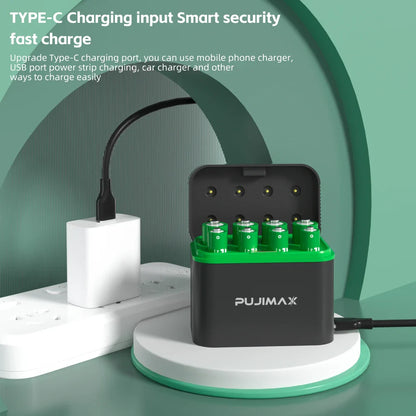 PUJIMAX Smart AA/AAA Lithium Battery Charger – Charges 4 AA + 4 AAA Rechargeable Li-ion Batteries with High Capacity Set