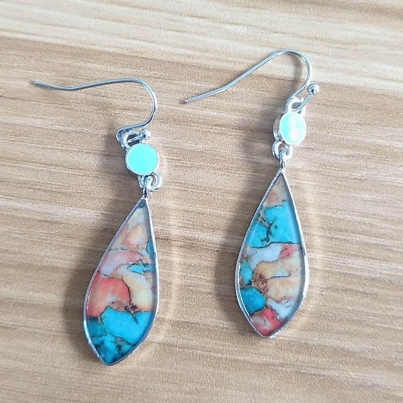 Retro Multicolor Drop Earrings - 925 Sterling Silver Rectangle Stone Fine Jewelry for Women
