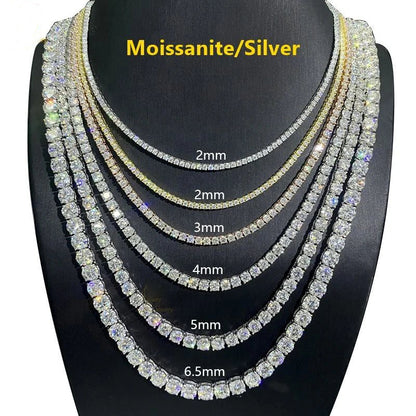 3–6.5MM D Color Moissanite Tennis Bracelet & Necklace Set – Hip Hop S925 Sterling Silver White Gold Plated Jewelry for Men & Women