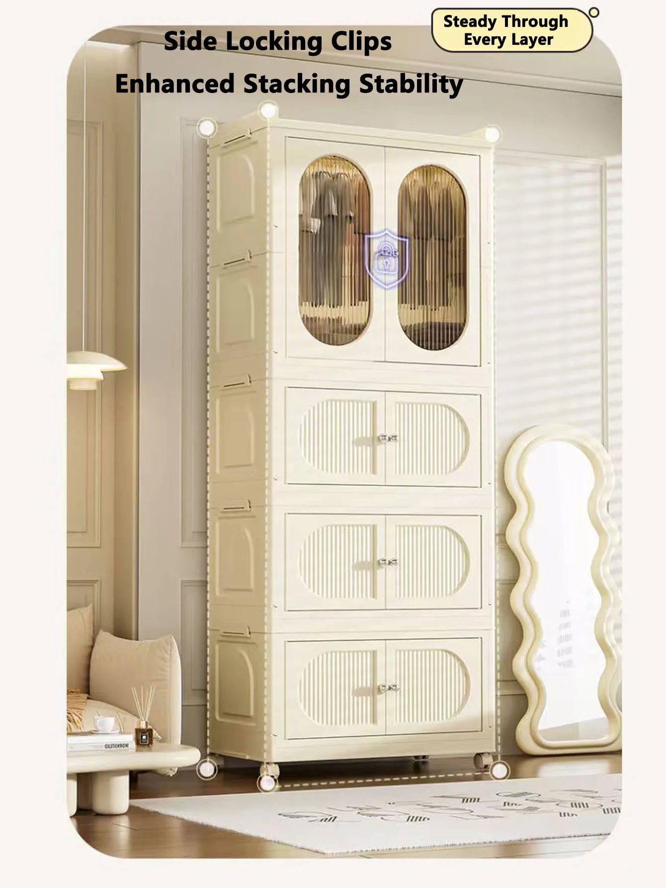 Foldable Storage Cabinet with Drawers – Dustproof Wardrobe Organizer for Home & Office