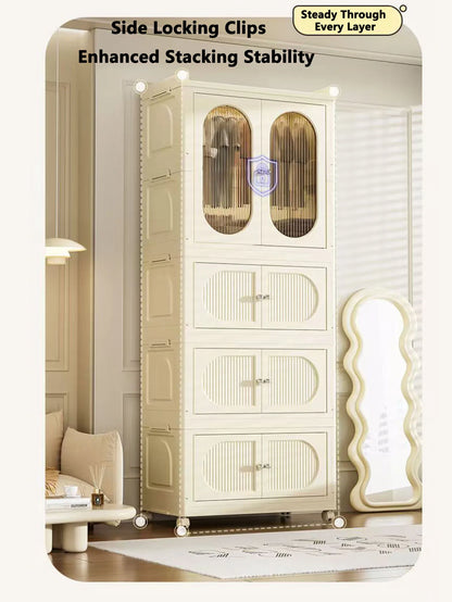 Foldable Storage Cabinet with Drawers – Dustproof Wardrobe Organizer for Home & Office
