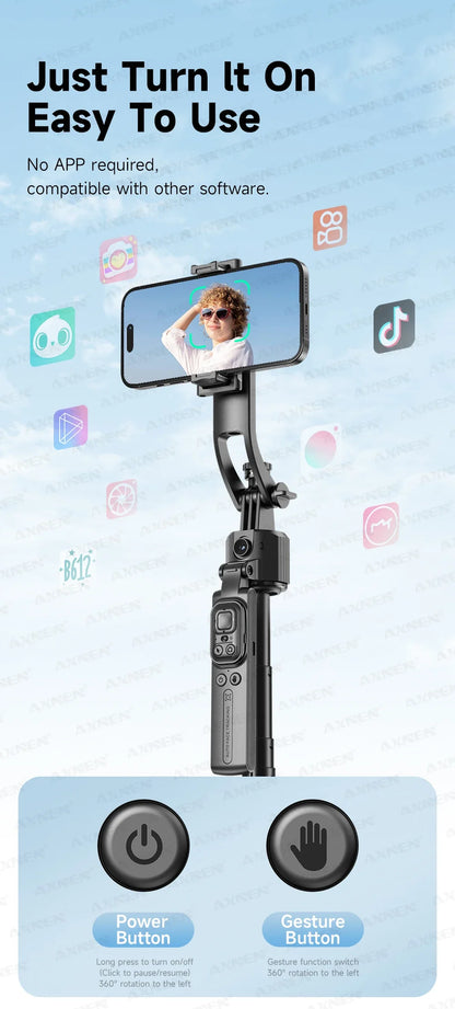 C17 AI Smart Gimbal Tripod – Foldable 360° Selfie Stick with Auto Face Tracking Quadruped Mobile Phone Holder