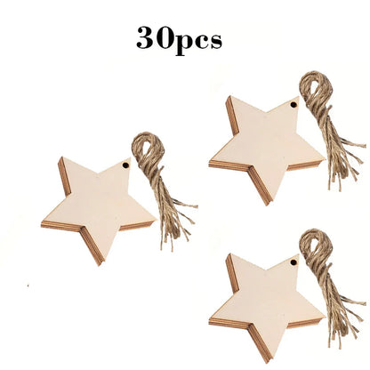 Unfinished Wooden Star Hanging Pendants (20/30/40/50pcs) – DIY Craft Wood Slices for Christmas Tree & Decoration Ornaments