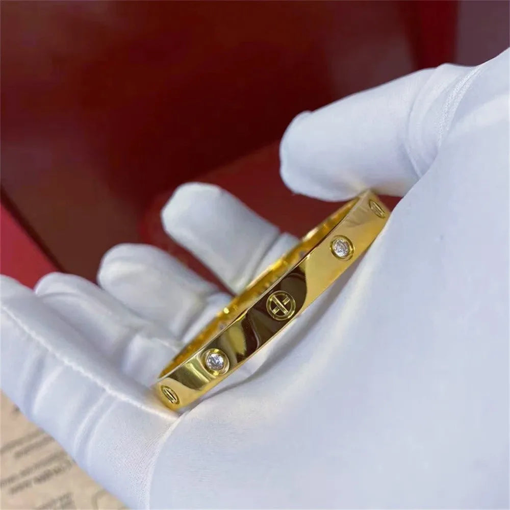 Women’s Gold Zircon Cross Nail Bracelet – Stainless Steel Screw Bangle Jewelry with CZ Stones, Fashion Wrist Accessory