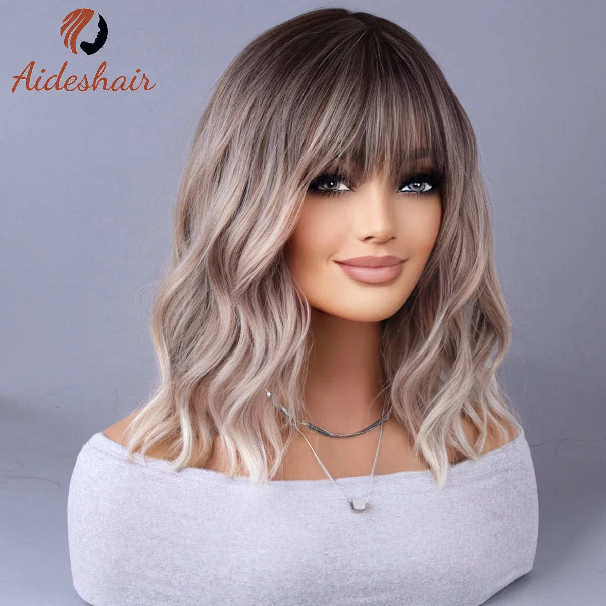 2023 New Synthetic Wig – Internet Celebrity Style with Fringe, Gradual Light Gray European & American Look