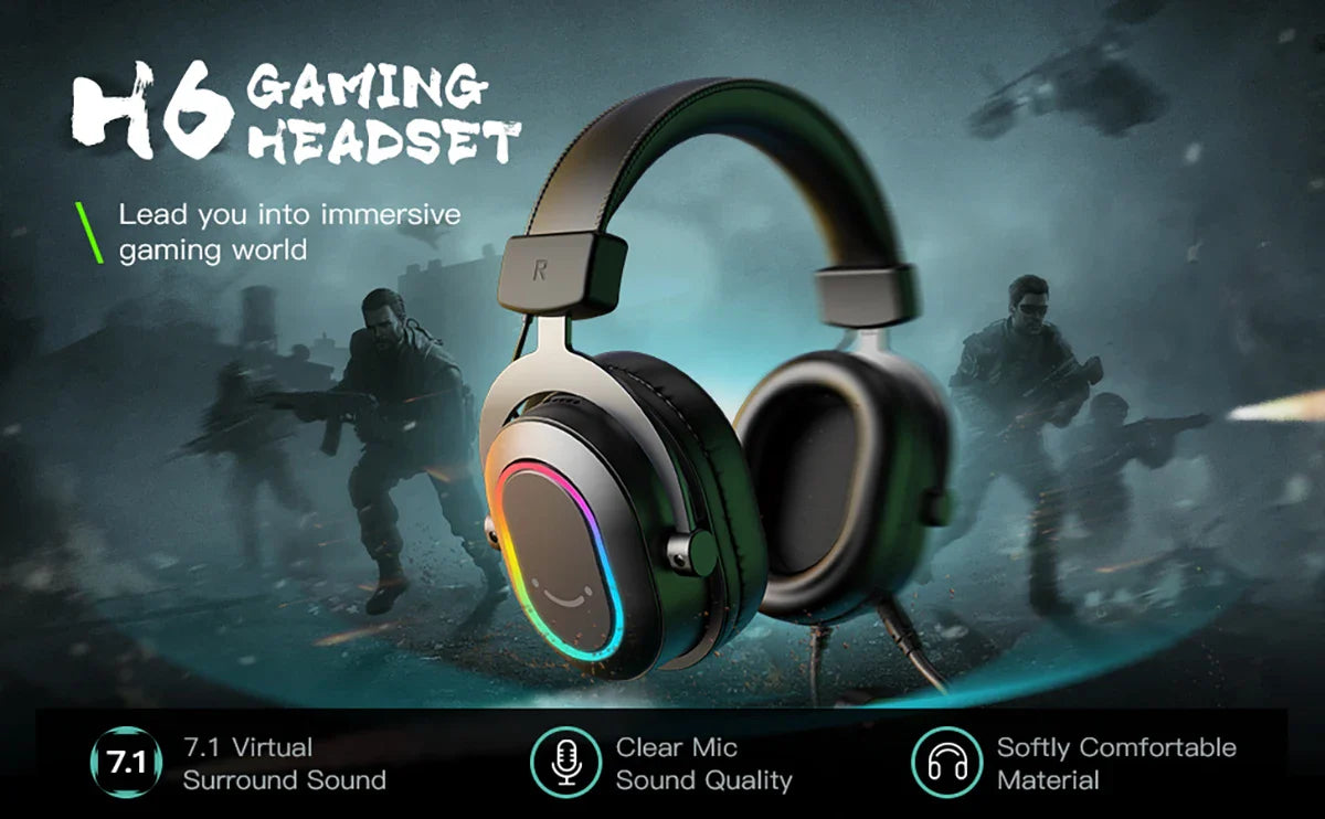 Fifine RGB Dynamic Gaming Headset — Over-Ear Mic Headphones with 7.1 Surround Sound & 3 EQ Modes for PC, PS4, PS5, Games & Music
