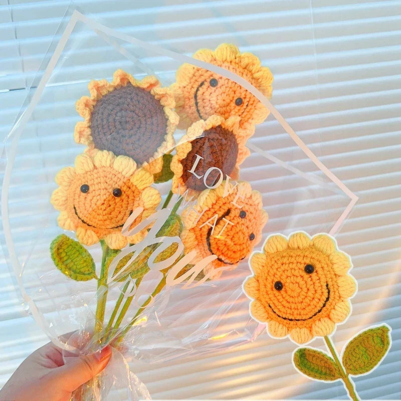 Hand-Woven Sunflower Bouquet – Creative Wool Knitted Flowers for Decorations, Teacher’s Day, Mother’s Day & Birthday Gifts