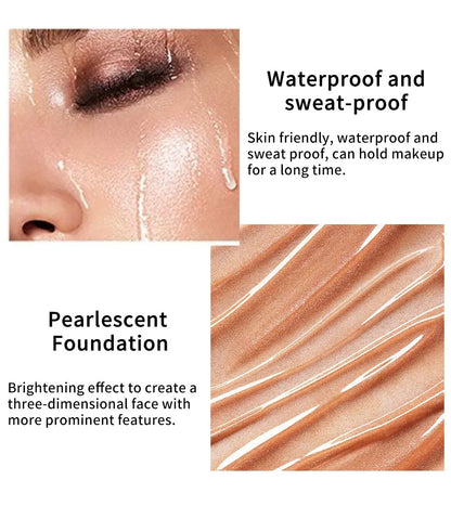 Liquid Pearlescent Foundation & High Coverage Concealer — Waterproof 3D Contour Shadow Brightening Face & Body Highlighter