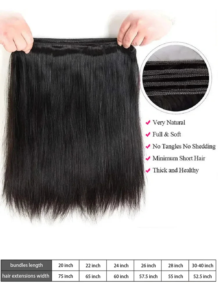 30-34 Inch Bone Straight Human Hair Bundles – Natural Black Remy Unprocessed Virgin Hair Extensions, 3-4 Bundle Deals