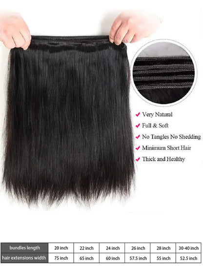 30-34 Inch Bone Straight Human Hair Bundles – Natural Black Remy Unprocessed Virgin Hair Extensions, 3-4 Bundle Deals