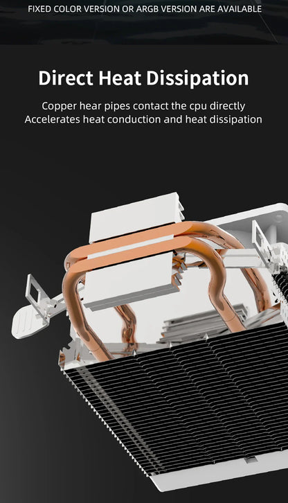METALFISH ZH1200 CPU Cooler — 2 Heatpipe ARGB Radiator with 4-Pin PWM Silent Fan for Intel LGA 1700/1200/115X/1366/2011 & AMD AM5/AM4/AM3
