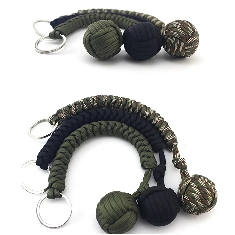 Outdoor Self-Defense Umbrella Rope with Monkey Fist Steel Ball - Paracord Survival Key Chain for Safety