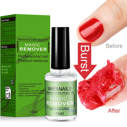 15ML Magic Nail Gel Remover — Fast-Acting UV & Semi-Permanent Polish Remover, Soak-Off Varnish Cleaner for Nail Art