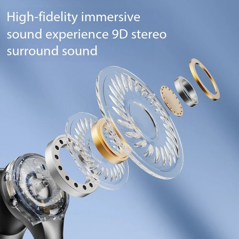 Wireless Bluetooth Earphones with Mirror Display – Soft Silicone Ear Clip, Noise Reduction, HD Sound, Lossless Audio for Sports