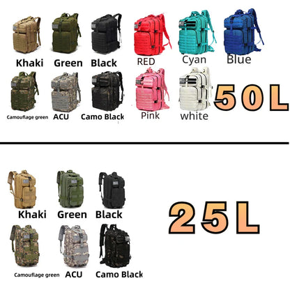25L/50L Nylon Waterproof Backpack - Outdoor Trekking, Fishing, Hunting, Tactical Sports Rucksack for Camping & Hiking