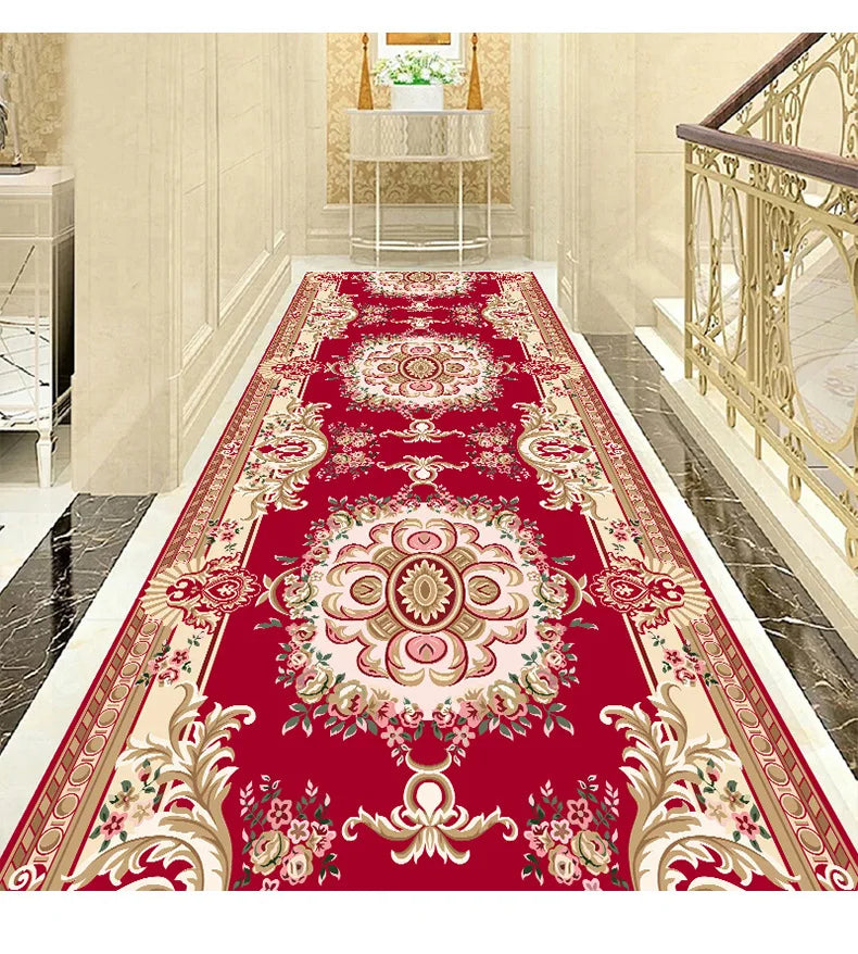 Luxury Chinese Classical Corridor Rug – Crystal Velvet Washable Carpet for Villa, Hotel & Hallway