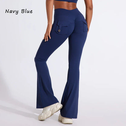 DIAS FIT JOY Women’s High-Waisted Bell Bottom Yoga Pants – Pocket Hip-Lifting Quick-Dry Fitness Gym & Running Leggings