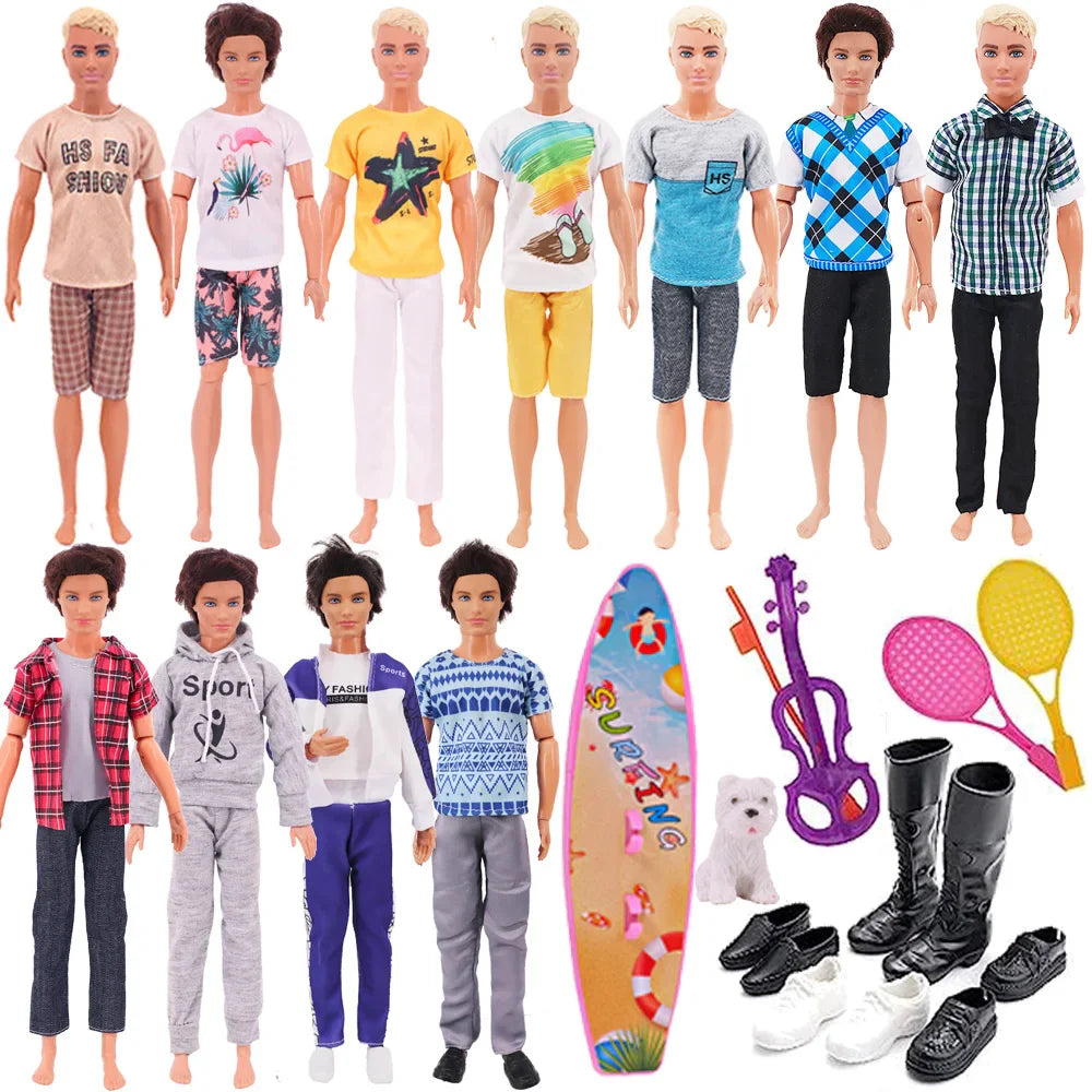 Ken Doll Accessories Set – Clothes, Shoes, Surfboard, Guitar, Violin & More for Kids Birthday Gift