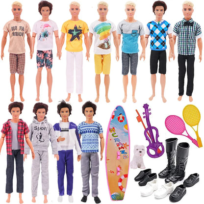 Ken Doll Accessories Set – Clothes, Shoes, Surfboard, Guitar, Violin & More for Kids Birthday Gift