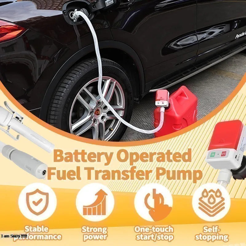 Battery-Powered Fuel Transfer Pump – 3.2GPM Portable Liquid Pump with Auto-Stop Sensor, 51" Hose & 4 Tank Adapters