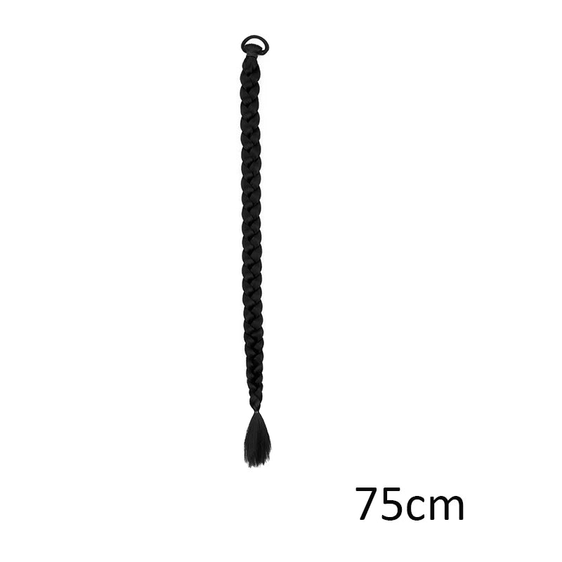 Women’s Long Box Braid Ponytail Extension - Synthetic Straight Braided Hairpiece with Clip-In Elastic Band for Daily Style