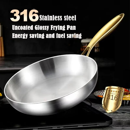 316 Stainless Steel Frying Pan – Uncoated Non-Stick Cooking Pot for Gas & Induction Stoves