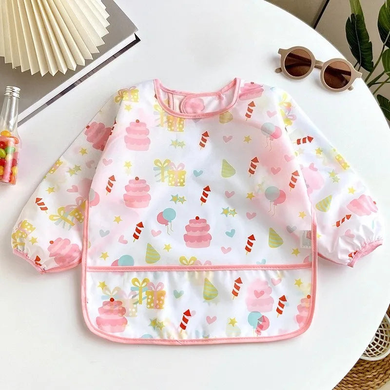 Waterproof Long Sleeve Baby Feeding Bib - Toddler Apron Smock with Food Catcher Pocket for Mess-Free Mealtime