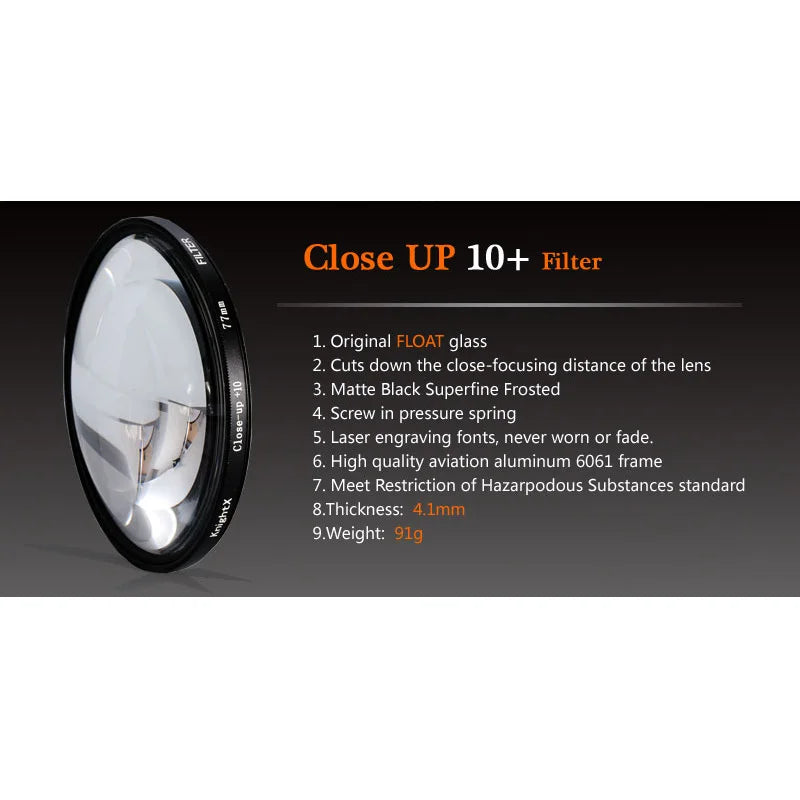 Macro +10 Close-Up Lens Filter Kit — 49mm to 77mm for Canon Nikon Sony Cameras