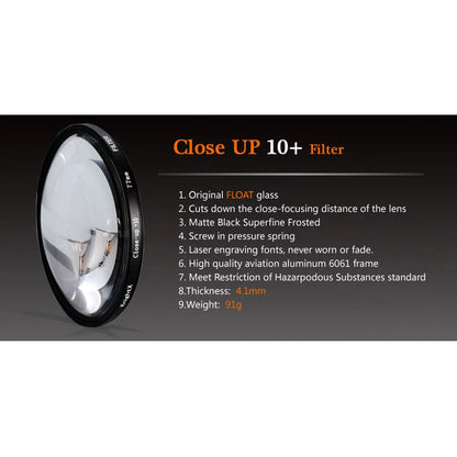 Macro +10 Close-Up Lens Filter Kit — 49mm to 77mm for Canon Nikon Sony Cameras