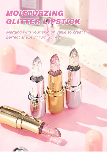 Soft Jelly Color-Changing Lipstick – Glossy Hydrating Glitter Lip Balm with Sparkling Red Shade